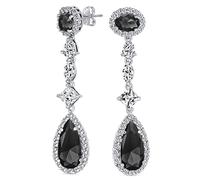 Boucles D'Oreilles Chandelier De Style Art Déco Pour Mariage Simulant L'Onyx Noir AAA Zirconium Cubique Halo Long Solitaire Poire Teardrop CZ Statement Dangle Boucles D'Oreilles Plaqué Argent