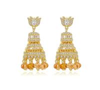 Boucles d'oreilles chandelier en or 14 carats pour femme, style vintage avec pampille en cristal jaune, boucles d'oreilles tendance, cadeau pour elle, Or jaune, Cristal