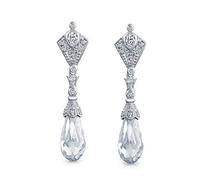 Boucles d'oreilles chandelier en zircon cubique CZ en forme de goutte facettée style vintage pour femmes bal en argent sterling .925