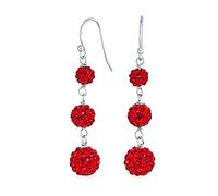 Boucles D'Oreilles Chandelier Pendantes À Trois Niveaux En Argent Sterling 925 Avec Cristaux Rouges Pavés En Forme De Boule Disco