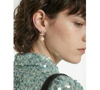 Boucles D'Oreilles Chanel Cc Émail Rose & Perle Pendante