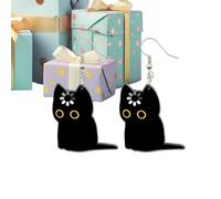 Boucles d'oreilles chat 2D acrylique chat noir mignon double face bijou | Boucles d'oreilles mode femme pour filles dames sœurs mères mamies tantes nièces cousines petites amies