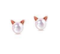 Boucles d'oreilles chat Kaguyo pour femme - Argent sterling 925 avec œil bleu et oxyde de zirconium mignon chaton amoureux - Boucles d'oreilles à tige pour femmes et filles - Cadeau d'anniversaire