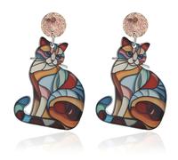 Boucles d'oreilles chat mosaïque acrylique scintillant - Charmes félins cadeaux créatifs (Multi)