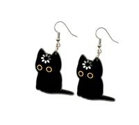 Boucles d'oreilles chat noir 2D acrylique chat noir mignon double face | Boucles d'oreilles amusantes féminines pour filles dames sœurs mères mamies tantes nièces cousines petites amies