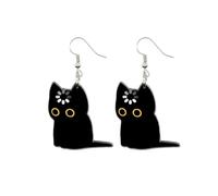 Boucles d'oreilles chat noir Bijoux en Acrylique Chat Noir Mignon Double | Boucles d'oreilles amusantes féminines pour filles dames sœurs mères mamies tantes nièces cousines petites amies