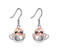 Boucles d'oreilles Chat pour Dames Filles Argent 925 Boucles d'oreilles en Argent 925 Boucles d'oreilles Chats Cadeaux Bijoux (Paresseux)
