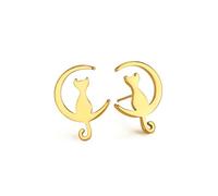 Boucles D'oreilles Chat pour Femmes et Filles en Acier Inoxydable Style Creux Mignon Breloque Chat Ouvert Boucles D'oreilles Crochet Bijoux Cadeaux pour les Amoureux Des (Or 4)
