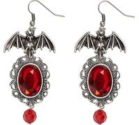 Boucles d'oreilles chauve-souris avec pierre précieuse 46754 - Argent Rouge | Bijoux Costume Vampire Sorcière Halloween