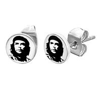 Boucles d'Oreilles Che Guevara Blanc 8mm Clous Puce Ernesto rebelle cadeau anniversaire saint valentin homme femme bijou révolution de la guérilla cubaine garçon fille fête mères mamans pères papas