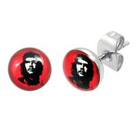 Boucles d'Oreilles Che Guevara Rouge 8mm Clous Puce Ernesto