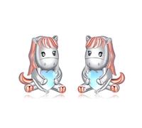 Boucles d'oreilles cheval pour enfants en argent sterling 925 - Boucles d'oreilles pour filles - Bijoux de cheval - Cadeau d'anniversaire pour femme et fille, 0,47 Zoll, Argent sterling, Pas de gemme
