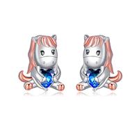 Boucles d'oreilles cheval pour enfants en argent sterling 925 - Boucles d'oreilles pour filles - Bijoux de cheval - Cadeau d'anniversaire pour femme et fille, 0,47 Zoll, Argent sterling, Pas de gemme
