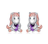 Boucles d'oreilles cheval pour enfants en argent sterling 925 - Boucles d'oreilles pour filles - Bijoux de cheval - Cadeau d'anniversaire pour femme et fille, 0,47 Zoll, Argent sterling, Pas de gemme