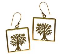 Boucles d'oreilles Chic-Net arbre carré de laiton antique de la vie dames d'or oreilles bijoux sans nickel tribal