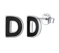 Boucles d'oreilles ChicSilver Alphabet D pour femmes hommes 925 boucles d'oreilles lettre époxy noir platine comme cadeaux de la Saint-Valentin
