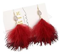Boucles d'oreilles chinoises, ornements créatifs, Boucles d'oreilles longues à pampilles en plumes for femmes, pendentif bohème en peluche, accessoires bijoux de mariage(Red)