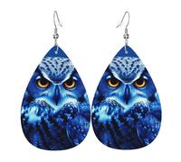 Boucles d'oreilles chouette bleue pour femme, boucles d'oreilles en cuir en forme de larme, boucles d'oreilles pendantes double face, accessoires d'oreille légers, bijoux tendance, cadeau