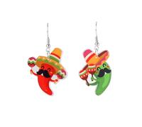 Boucles d'Oreilles Cinco de Mayo, 2 Modèles Boucles d'Oreilles Piment Boucles d'Oreilles Fiesta du Mexique Boucles d'Oreilles Pendantes Colorées Acrylique Bijoux de Carnaval Cadeau pour Femme