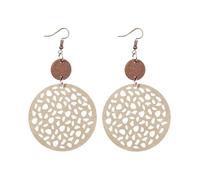 Boucles d'oreilles circulaires faites à la main en bois naturel ajouré - Légères - Style bohème - Goutte d'eau - Style ethnique - Cadeau tendance, Bois Simili cuir, Pas de gemme