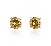 Boucles d'oreilles Citrine 925 STAD Round 4 mm Boucle d'oreilles en pierre de naissance S pour les femmes