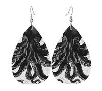 Boucles d'oreilles classiques en forme de pieuvre noire en forme de larme en similicuir double face - Bijoux tendance et légers - Cadeaux pour femmes