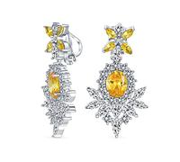 Boucles D'Oreilles Clip De Style Art Déco Jaune Canari Avec Zirconium Aaa Cz Déclaration Pendants D'Oreilles Lustre Mariage Promesse Cérémonie De Mariage Plaqué Argent