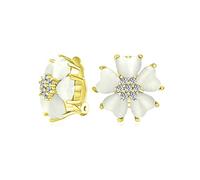Boucles D'Oreilles Clip En Forme De Fleur Avec Pétales En Forme De Cœur, Style Bouton, Avec Pierre Précieuse Œil De Chat Romantique Pour Femmes, Plaqué Or Jaune