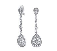 Boucles D'Oreilles Clip En Forme De Goutte D'Eau Avec Zircon Cubique Pour Mariage, Bal De Fin D'Année, Déclaration, Style Vintage, Laiton Plaqué Argent