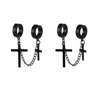 Boucles D'Oreilles Clip Femme, Ear Cuff Black Acier Inoxydable avec Pompon en Chaîne Croisée pour Anniversaire Bijoux