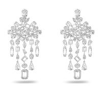 Boucles d'oreilles clip Gema, Tailles variées, Chandelier, Blanches, Métal rhodié OS