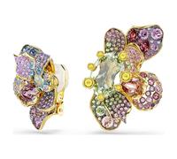 Boucles d'oreilles clip Idyllia, Design asymétrique, Tailles variées, Pavé, Fleur, Multicolores, Placage de ton or OS