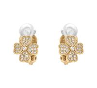 Boucles d'oreilles clip laiton doré trèfle a 4 feuilles oxydes blancs sertis + écrin (offert)