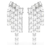 Boucles d'oreilles clip Millenia, Taille octogonale, Chandelier, Blanches, Métal rhodié OS