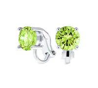 Boucles D'Oreilles Clip-On En Laiton Plaqué Argent Avec Zircone Cubique Ronde Solitaire Taillée Brillante Verte 2CT Simulée En Péridot