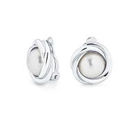 Boucles D'Oreilles Clip-On En Perle Simulée Blanche, Serties Dans Une Monture En Câble Pour Femmes Aux Oreilles Non Percées, Plaquées Argent