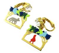 Boucles d'oreilles clips artisanales 'Monde Merveilleux' (Chaperon rouge) multicolore doré - 30x20 mm [P2015]