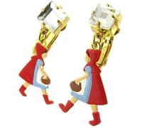 Boucles d'oreilles clips artisanales 'Monde Merveilleux' (Chaperon rouge) multicolore doré - 35x15 mm [P2020]