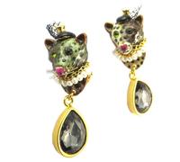 Boucles d'oreilles clips artisanales 'Monde Merveilleux' (Miss Léopard) marron doré - 45x15 mm [P2037]