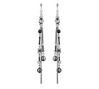 Boucles d'oreilles clips - Plaqué argent avec de longues chaînes noires et grises - Dakini par Bello London