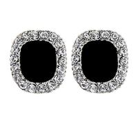 Boucles d'oreilles clips - plaqué argent avec une grande pierre noire et cristaux clairs - Helen B par Bello London