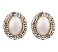 Boucles d'oreilles clips - plaque or avec des cristaux et d'une perle - Bertha G par Bello London
