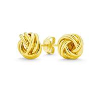 Boucles D'Oreilles Clou En Forme De Nœud D'Amour En Câble Torsadé Tressé En Forme De Boule Ronde Classique Traditionnelle Pour Femmes En Argent Sterling Plaqué Or Jaune 14 Carats