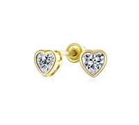 Boucles D'Oreilles Clou En Zircone Cubique Délicate Et Minuscule De 0,25 Carat Avec Un Sertissage En Forme De Cœur En Aaa CZ Pour Femmes En Or Jaune 14 Carats Réel Avec Fermoir À Vis