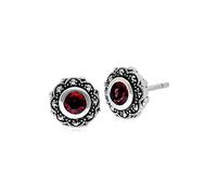 Boucles d'oreilles clou florales de style Art nouveau en argent sterling 925, grenat rond et marcassite