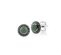 Boucles d'oreilles clou rondes en jade vert et marcassite de style Art déco en argent sterling 925