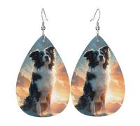Boucles d'oreilles Cloud Border Collie pour femme, boucles d'oreilles en cuir coloré en forme de larme pour femme, boucles d'oreilles tendance en forme de larme