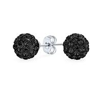 Boucles D'Oreilles Clous Boule Disco En Cristal Pavé Noir Pour Femmes Et Adolescentes - Rondes Simples Design Basique - Argent Sterling .925-8MM