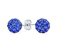 Boucles D'Oreilles Clous Boule Disco Pavées De Cristaux Bleu Électrique Royal Pour Femmes Design Simple Et Basique Rond En Argent Sterling .925 - Taille 8MM