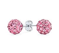 Boucles D'Oreilles Clous Boule Disco Pavées De Cristaux Rose Clair Pour Femmes Et Adolescentes Design Rond Simple Et Basique En Argent Sterling .925 - Taille 8MM